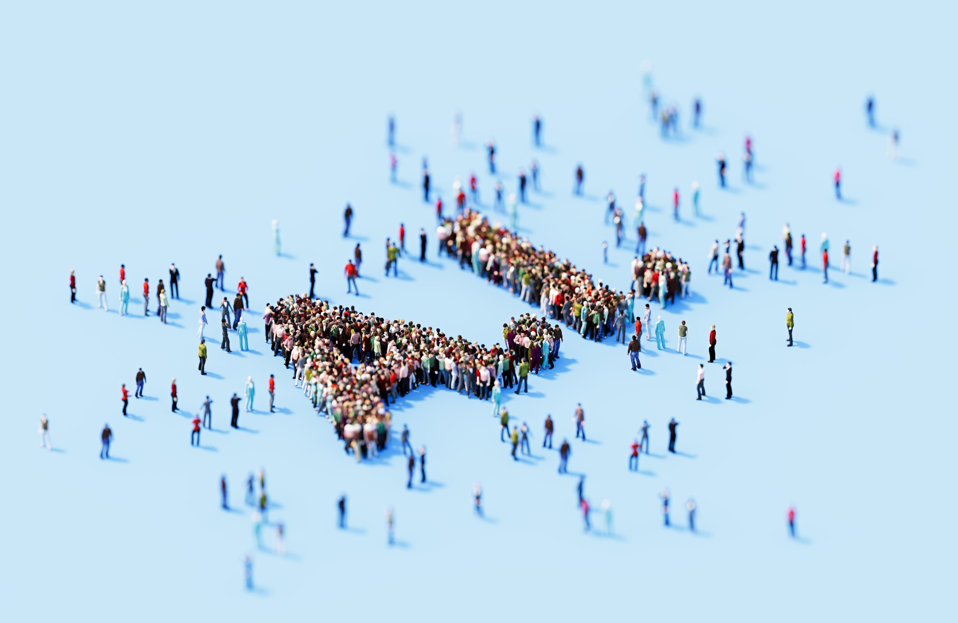 Human Crowd Forming AI On Blue Background