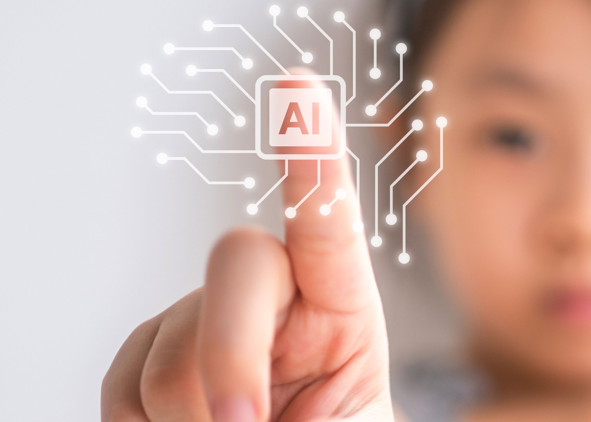 litter girl touching the future of artificial intelligence